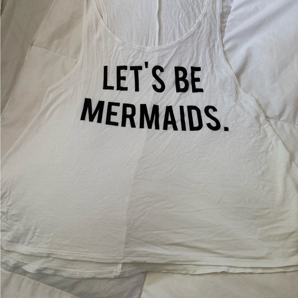 White Tank Top with Black 'Let's Be Mermaids' Print